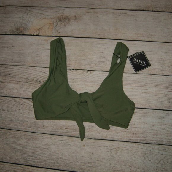 Zaful Olive Green Knot Front Swim Top S - Picture 1 of 6